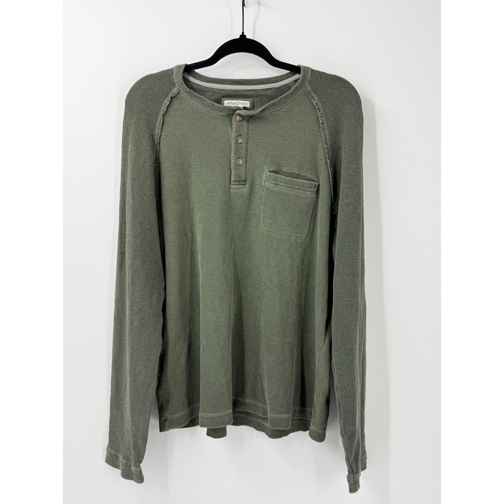 Carbon2cobalt Henley Mens L Green Y2k 90s Grunge Outdoors Ribbed Long Sleeve